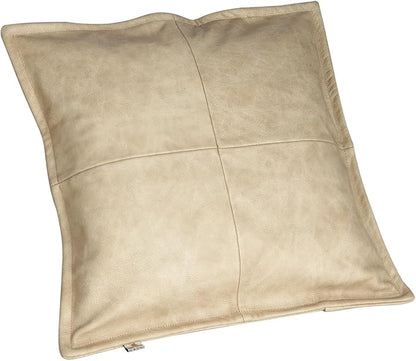 D DOLLY LAMB Lambskin Leather Pillow Cover - Sofa Cushion Case - Decorative Throw Covers for Living Room & Bedroom, 22x22 Inches - Light Beige Box Pack of 1