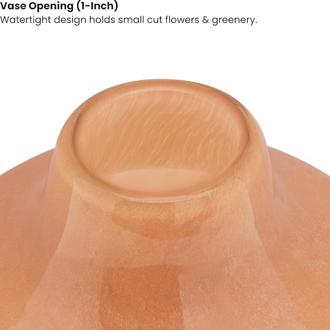 Torre & Tagus 4" Mouth Blown Art Glass Vase for Flowers - Apricot Orange Small Table Vase & Handmade Small Orange Accent as Cozy Home Decor, Neutral Bud Vases for Decorative Shelf Decor or Wedding