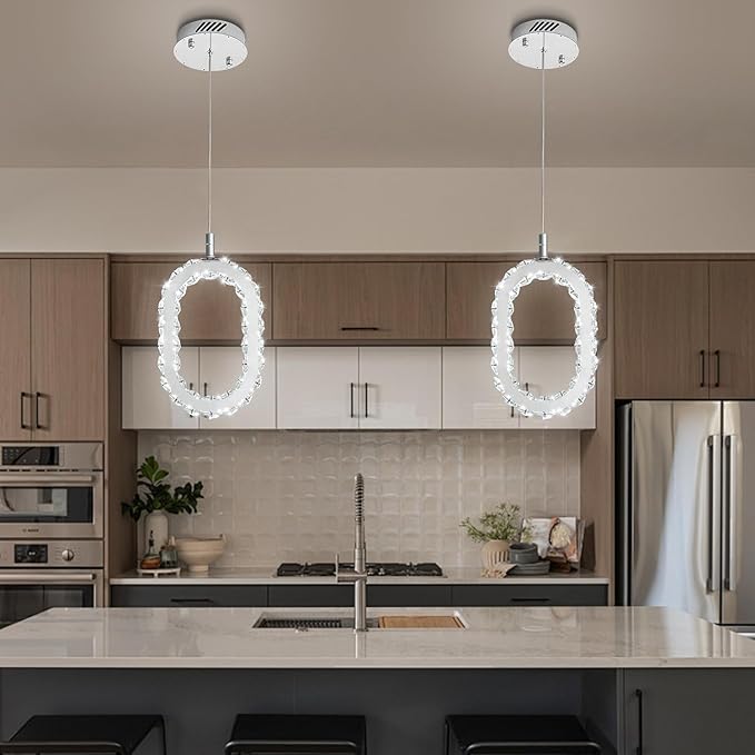 Chrome 1 Ring Pendant Lights Kitchen Island Single Head Crystal Chandeliers Foyer Entrance Modern LED Dimmable Chandeliers