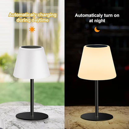 Solar Table Lamp Rechargeable Outdoor Solar Lamps with Light Sensor,Battery Operated Outdoor Lamps for Patio Waterproof,Dimmable Warm White and RGB LED Patio Lamp for Outside Terrace.