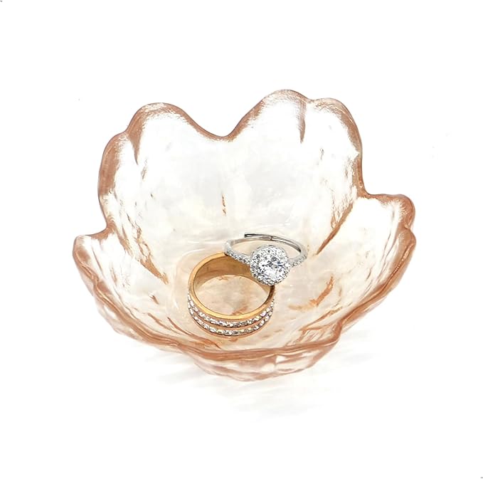 Crystal Orange Flower Ring Dish Jewelry Tray, Decorative Glass Trinket Dish, Modern Accent Tray for Vanity