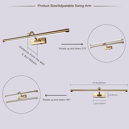 5W LED Wireless Picture Lights with Remote and Timer 23.6 Inch Rechargeable Brass Gallery Lighting Battery Operated Art Lights Over Frame Portrait
