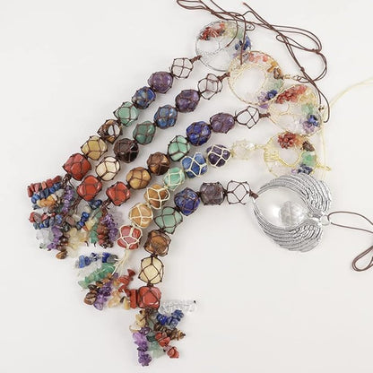 Anjiucc 7 Chakra Stone Healing Crystal Tree of Life Wall Hanging Home Interior Decoration，Window Decoration，Yoga Meditation
