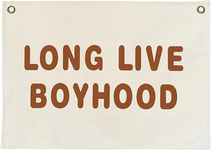 Canvas Banner Hanging Flag Banner for Nursery and Playroom Wall Décor for Kids Trendy Room Décor for Boys and Girls (Boyhood-brown)