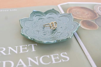 PUDDING CABIN Green Mandala Ring Dish, Birthday Gift for Mom Female Women Friend Girls