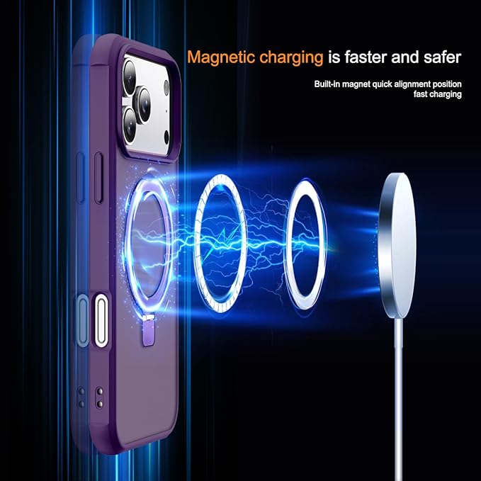Compatible with iPhone 17 Pro Max Case with Invisible Magnetic O-Ring Stand Military-Grade Translucent Case for iPhone 17 ProMax 6.9" [Compatible with Mag-Safe][Great Grip Feeling], Purple