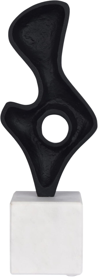 Cruiser’s Caché Modern Abstract Sculpture, Artisan-Made Cast Aluminum with Black Anthracite Finish, Natural Marble Base, 11.75"