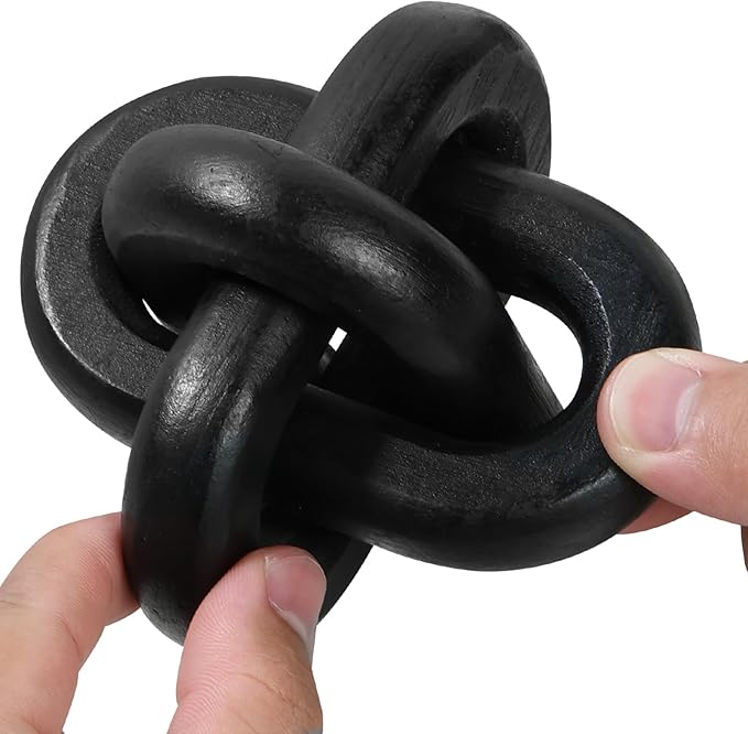 Wood Knot Chain Link Decor 3 Link Boho Wood Knot Decor White/Black Wood Knot Art Decorative Wooden Links Knots Rustic Wood Chain Link Decor for Living Room Bedroom Office Farmhouse Decorations (Black)