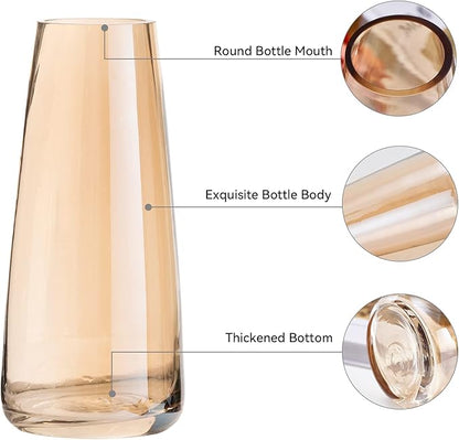 Ekirlin Modern Glass Vase, 8.7 inch Irised Crystal Clear Glass Vase, Thickened Hand Blow Flower Vase Round Bottles for Home Decor, Bookshelf, Room, Office Decor (Crystal Amber)