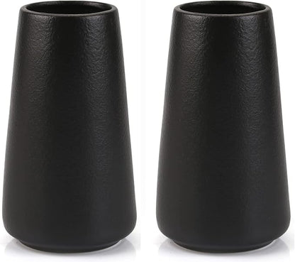 Simple Vase for Flowers Plants, Matte Vases for Modern Table Shelf Home Decor Wedding Boho Decor, 6" H Frosted Elegant Ceramic Vase for Pampas Grass Fluffy Stem Bouquet Lavender Flowers (Black, 2)