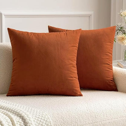 MIULEE Velvet Throw Pillow Covers 16x16 Inch, Pack of 2 - Rust, Soft Solid Decorative Pillow Covers Cushion Cases Modern Luxury Home Decor for Couch Sofa Bedroom Livingroom