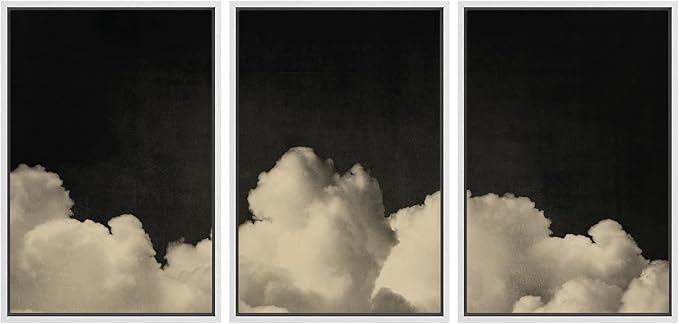 MUDECOR Framed Canvas Print Wall Art Dramatic Cloudscape Black and Beige Sky Illustrations Realism Decorative for Living Room, Bedroom, Office - 16"x24"x3 White