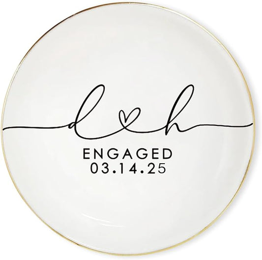 Custom Engagement Ring Holder Ring Dish, Custom Wedding Gifts for Couple, Bridal Shower Couple Jewelry Tray, Monogrammed Engagement Wedding Gifts for Bride 1