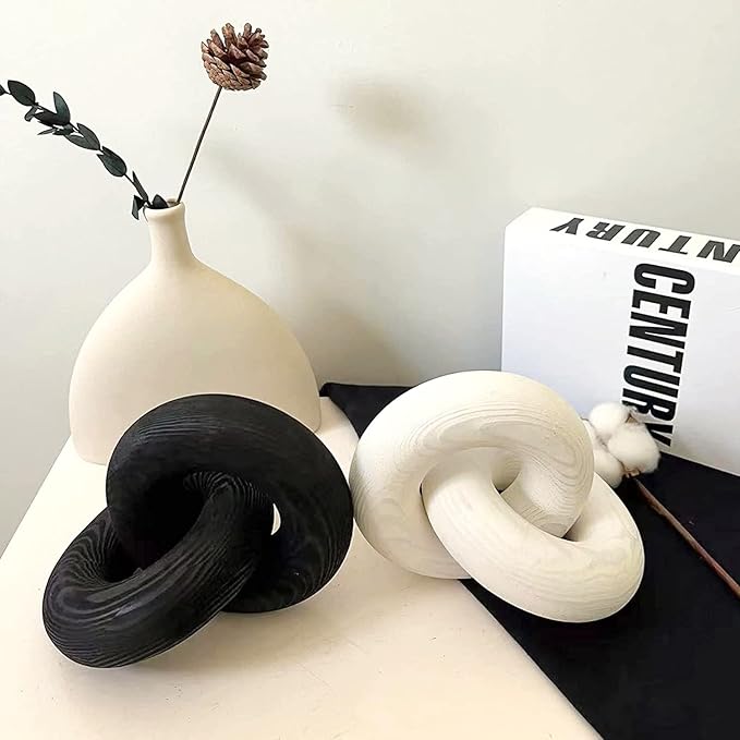Double Ringwood Chain Link Decor- 2-Link Wood Knot Decor,Hand Carved Pine Wood Boho Bead, Suitable for Bedroom, Living Room, Coffee Table Decoration