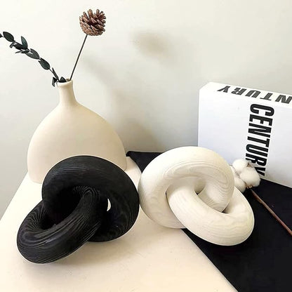Double Ringwood Chain Link Decor- 2-Link Wood Knot Decor,Hand Carved Pine Wood Boho Bead, Suitable for Bedroom, Living Room, Coffee Table Decoration