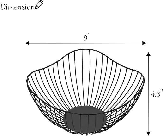 IBWell Antique Curved Edge Fruit Basket for Kitchen Black Wire Basket Fruit Bowl for Home Decor Metal Wire Fruit Holder for Fruit Vegetable Snacks