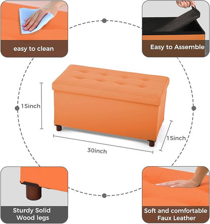 Ottoman Storage Bench for Living Room Storage Ottoman with Tray Bedroom Foot Stool Coffee Table with Legs end of Bed Faxu Leather 30" Inch