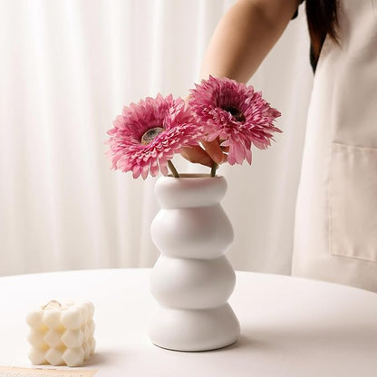 BosilunLife Ceramic Vase with Stacked Bubble Design – Boho Modern Sculptural Flower Vase for Home Decor, Shelf or Table Centerpiece (Unglazed White)