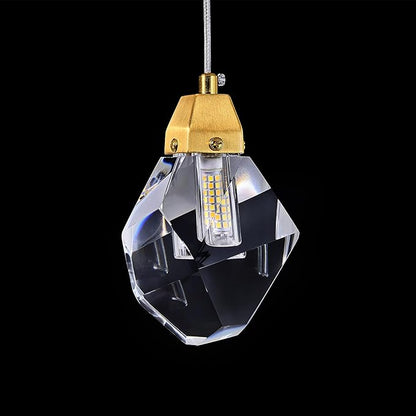 Diamond Crystal Pendant Light, 1-Light Mini Hanging Ceiling Light in Gold Brushed Brass Finish with Prism Crystal and Color Changing LED for Kitchen Island, Dining Room, Bedroom, Hallway, Bar