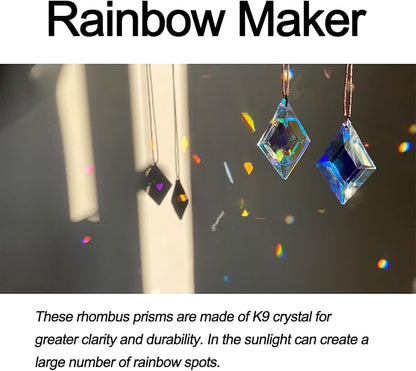 2PCS Simple Geometry Crystal Sun Catcher Prisms, stino Hanging Suncatchers with Glass Prism, Rainbow Maker for Windows, Balcony, Kitchen, Garden Decoration (1, Rhombus ABColor 2Pcs)