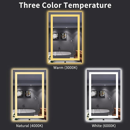 LOAAO 24"X36" LED Bathroom Mirror with Lights, Anti-Fog, Dimmable, Backlit + Front Lit, Lighted Bathroom Vanity Mirror for Wall, Memory Function, Tempered Glass, Safe to Use, ETL Listed