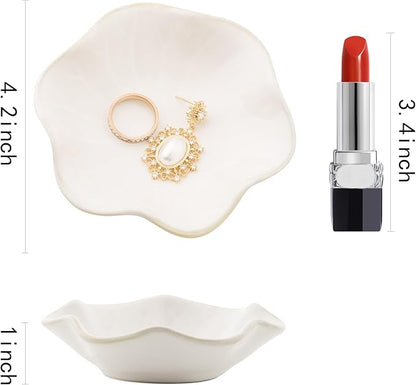 Ceramic Ring Dish, Jewelry Dish Holder, Small Trinket Tray Plate for Earrings Rings Necklaces Keys, for Mom Friend Sister (White Surface)