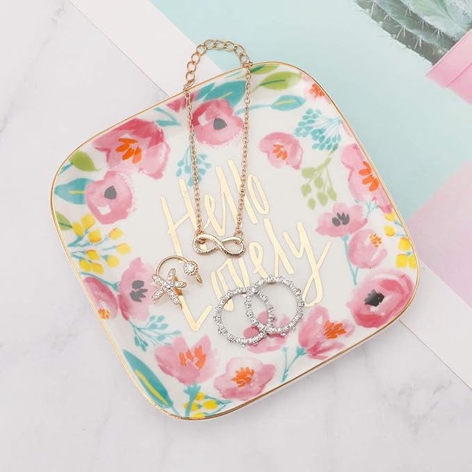 Stephanie Imports Hello Lovely Ceramic Trinket Plate and Decorative Jewelry Dish