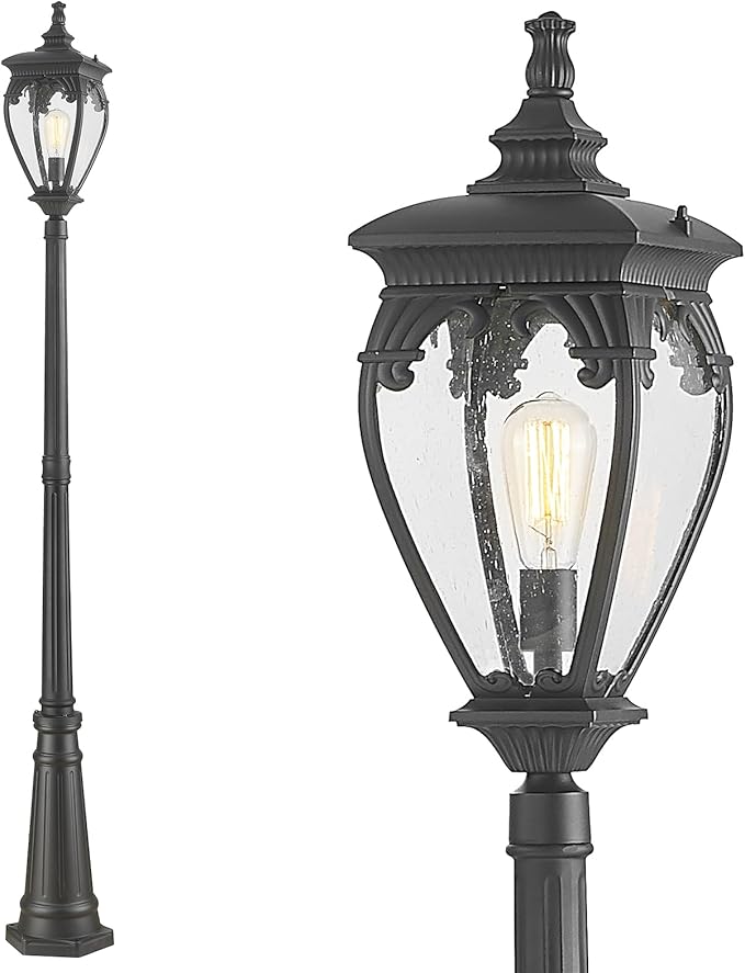 Outdoor Post Lights for Street Lamp with Glass Panels, Aluminum Waterproof Outside Lamp Post Light Fixture Outdoor Pole Lights for Yard, Backyard, Garden, Driveway