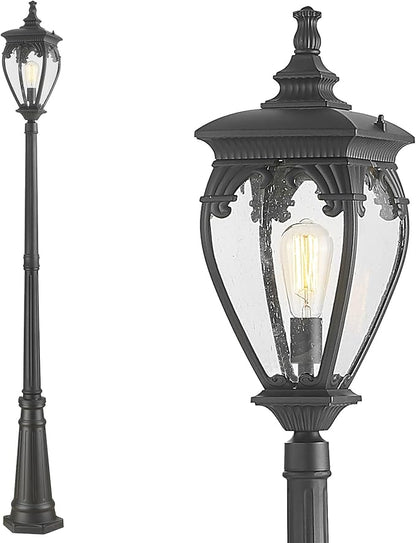 Outdoor Post Lights for Street Lamp with Glass Panels, Aluminum Waterproof Outside Lamp Post Light Fixture Outdoor Pole Lights for Yard, Backyard, Garden, Driveway