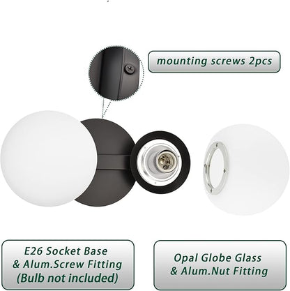 Black Bathroom Vanity Light Fixtures, Modern 2 Lights Globe Wall Sconce Lighting, Porch Wall Mount Light Fixture for Bathroom, Mirror Cabinets Hallway Stairs (Matte Black, 2-Light)