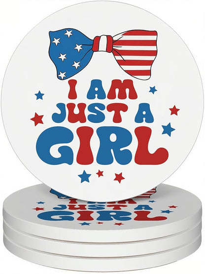 zcyhtqp, I am Just a Girl, Funny Absorbent Round Ceramic Stone Coasters Set of 4 with Cork Base, Funny Drink Coasters, Sisters Gift, Gifts for Home, Kitchen, Bar, Office Table Décor