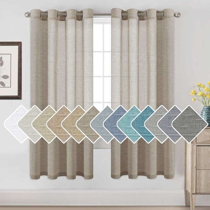 H.VERSAILTEX Linen Curtains Flax Linen Blended Curtain Panels for Living Room/Bedroom Semi Sheer Privacy Curtains 72 inch Length 2 Panels Set Nickel Grommet Window Drapes, Taupe
