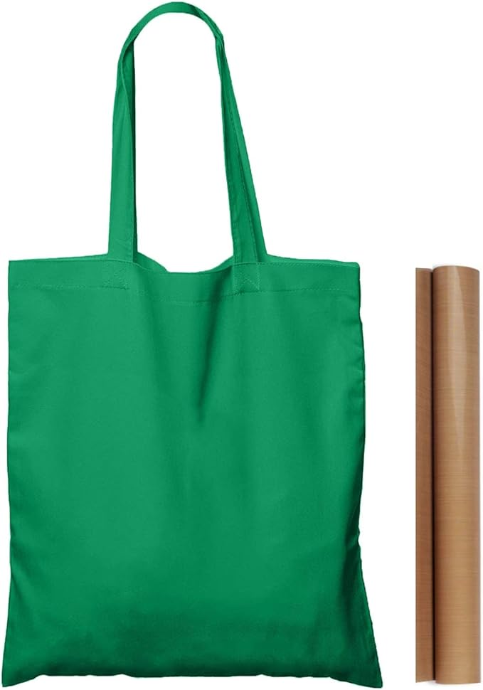 NPBAG 25 Pack 15'' X 16'' Green Cotton Tote Bags, Blank Bulk Cloth bags with 1pc of PTFE Teflon Sheet (M)