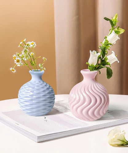 GeLive Ikebana Vase Bud Flower Arrangement Hydroponics Macaron Colorful Ceramic Decorative Vase (Pink)