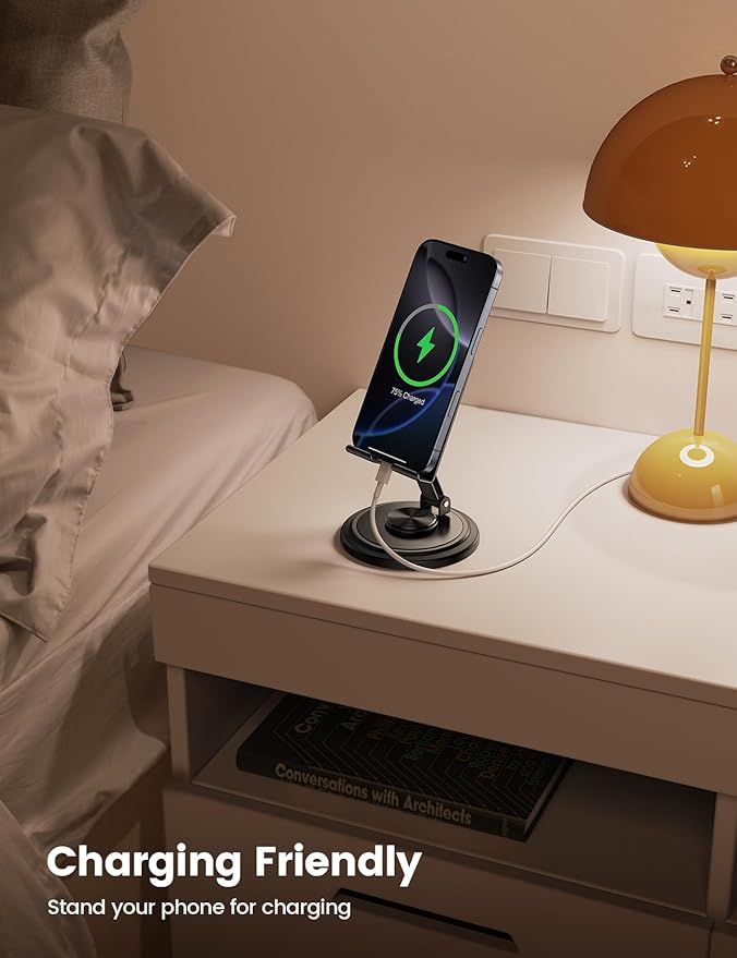 Lamicall Cell Phone Stand for Desk - [360° Rotation] Sturdy Adjustable Desktop Phone Holder, Foldable Mobile Stand, Office Desk Accessories for iPhone 17 16 15 14 Pro Max Air, Galaxy S25, Cellphones