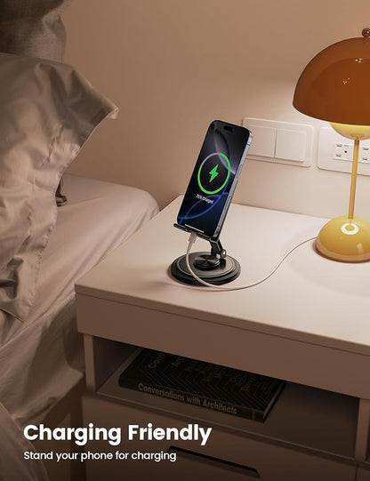 Lamicall Cell Phone Stand for Desk - [360° Rotation] Sturdy Adjustable Desktop Phone Holder, Foldable Mobile Stand, Office Desk Accessories for iPhone 17 16 15 14 Pro Max Air, Galaxy S25, Cellphones