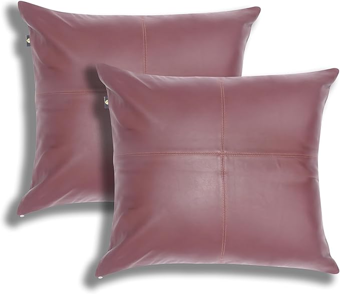 LL LEATHER LOVERS Lambskin Leather Pillow Cover - Sofa Cushion Case - Decorative Throw Covers for Living Room & Bedroom, 14x14 Inches - Dark Maroon Pack of 2