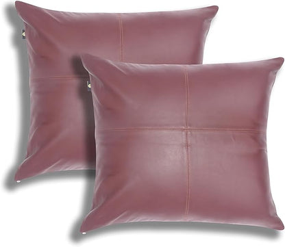 LL LEATHER LOVERS Lambskin Leather Pillow Cover - Sofa Cushion Case - Decorative Throw Covers for Living Room & Bedroom, 18x18 Inches - Dark Maroon Pack of 2