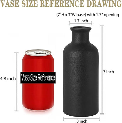 Matte Black Ceramic Vase for Dry Flowers, Modern Minimalist Home Decor 7" Tall, Fits Table,Shelf,Fireplace,Bedroom,Living Room & Kitchen