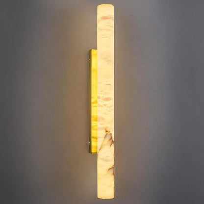 LMQNINE Natural Alabaster Wall Sconces Spanish Marble Wall Light Cylinder Modern Gold LED Sconce for Living Room Bedroom Bathroom Stairs（L-1Pack）