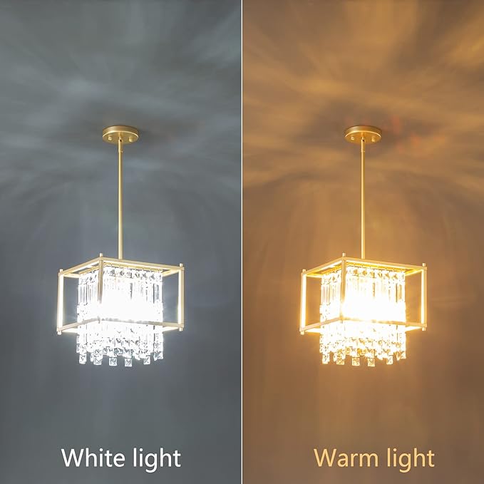 LMQNINE Modern Foyer Chandelier, Black Crystal Chandelier Entryway Light Fixture, Square Adjustable Height Chandeliers for Kitchen Island, L11.81'' x H7.87''