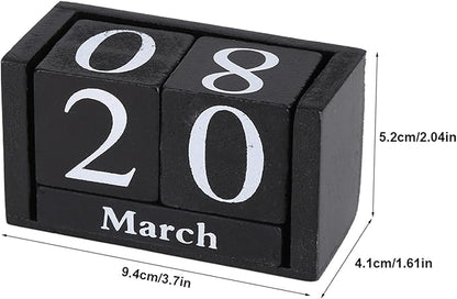 Wood Blocks Calendar, Wooden Desk Perpetual Calendar Vintage Month Date Number Display Cubes Wood Black Rustic Cute Decoration Calendar for Home Desktop Room Office Farmhouse