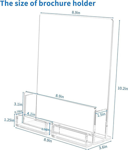 NIUBEE 6-Pack Acrylic Brochure Holder 8.5*11 inches , Clear Brochure Display Stand with Acrylic Business Card Holder, Plastic Flyer Display Stand for Magazine, Pamphlet, Booklets, Menu, Journals