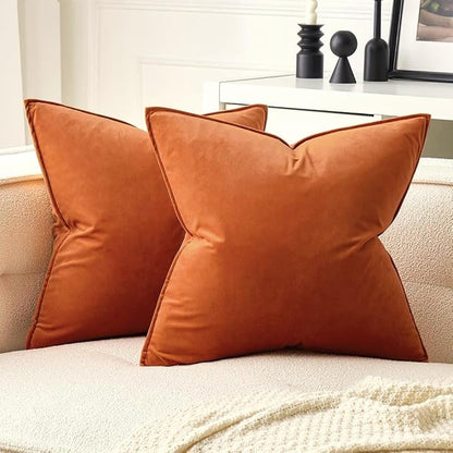 MIULEE Orange Pack of 2 Decorative Velvet Throw Pillow Cover Soft Pillowcase Solid Square Cushion Case for Halloween Sofa Bedroom Car 20x20 Inch 50x50 cm