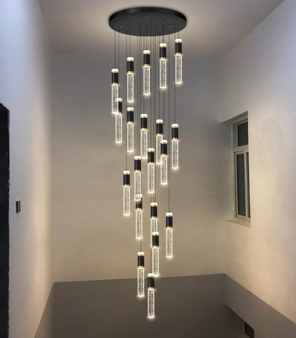 Modern Crystal Chandelier for Staircase Large High Ceiling Chandeliers Spiral Dimmable Hanging Light Fixture Flush Mount Bubble Pendant Lighting for Foyer Entryway Hallway