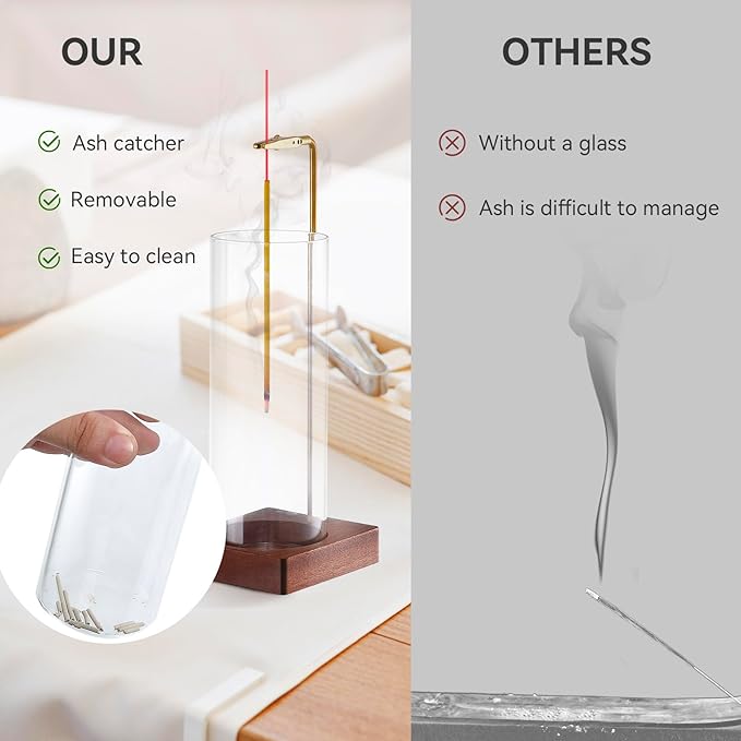 Incense Holder for Sticks, Insence-Stick Holder Ash Catcher with Removable Glass [Anti-Ash Flying], Mess-Free Incense Burner Holder, Perfect for Meditation Yoga Relaxation,Home Decor