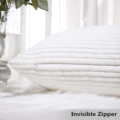 Home Brilliant Decorative Pillow Covers 18x18 Supersoft Striped Velvet Throw Pillow Covers Set of 2 Cushion Cover for Chair, 18 x 18 inch, Pure White