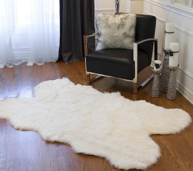 Luxe Gordon Faux Fur Rug with Soft and Fluffy Pile | Machine Washable Living Room Rug with Anti-Slip Backing | Cruelty-Free Area Rugs for Office or Bedroom, White, 4 ft x 6 ft