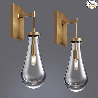 17" L Wall Sconces Set of 2, Morden Wall Lights Fixtures Bathroom Vanity Light Raindrop Wall Brass Sconce for Living Room,Bedroom,Hallway,Stairs,Indoor