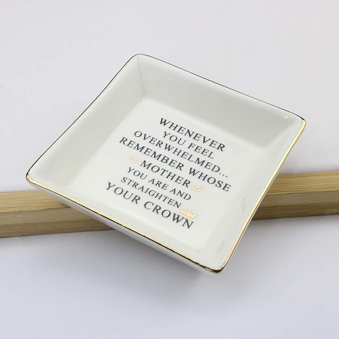 JoycuFF Inspirational Mom Gifts-Ceramic Ring Dish Decorative Trinket Plate-Unique Gifts for Mom Birthday Chrismas Mother's Day